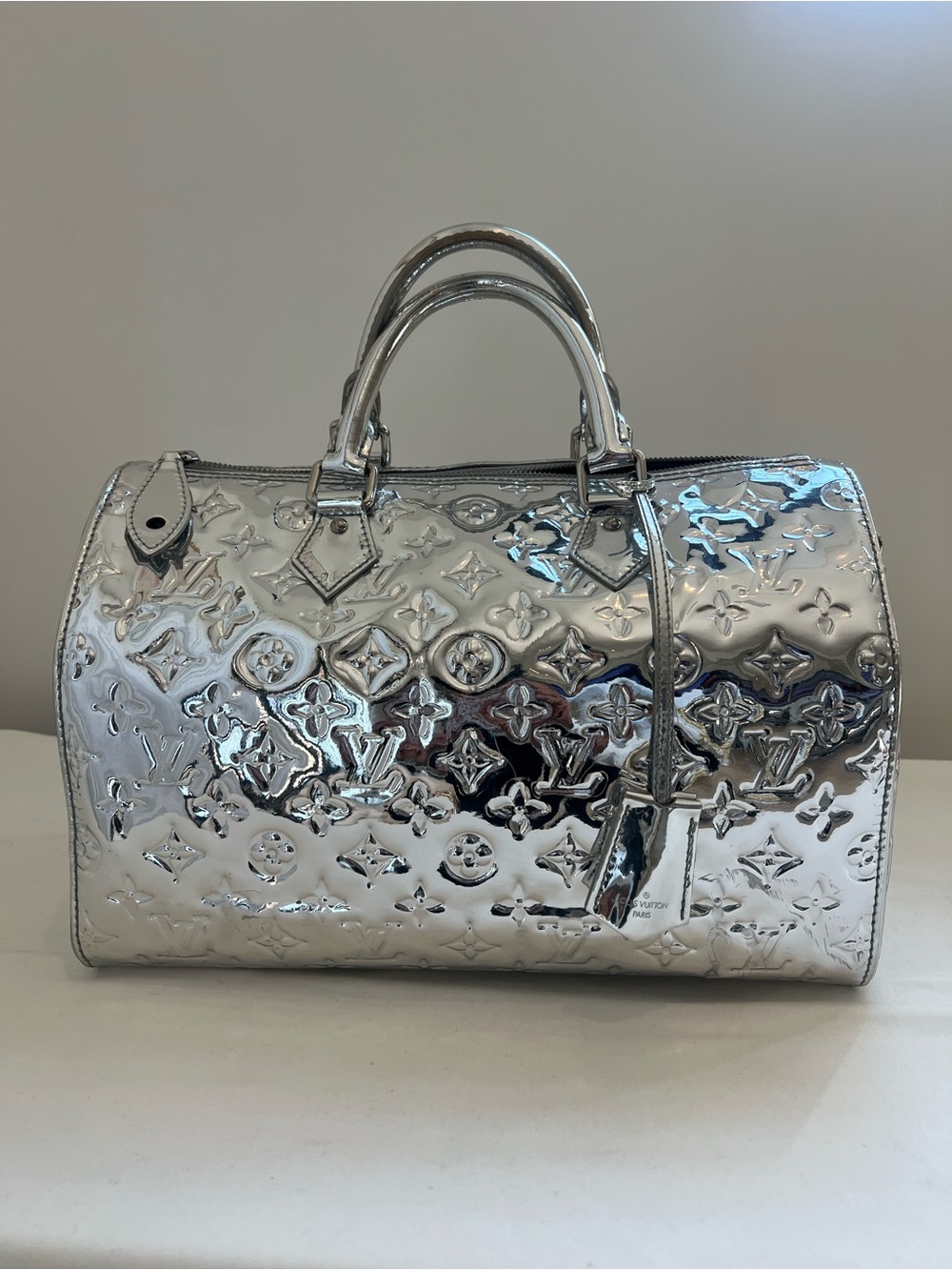 Louis Vuitton Metallic Silver Monogram Patent Satchel